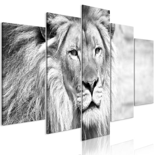 Gemälde - Der König der Tiere (5 Teile) Breit Schwarz und Weiß