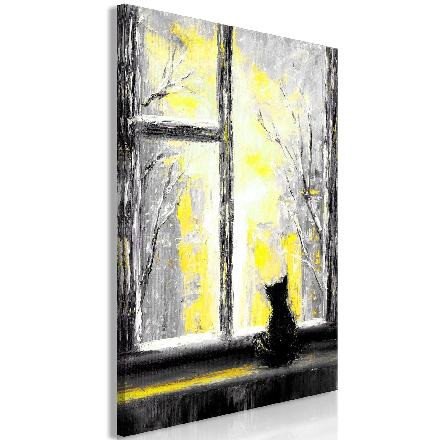 Schilderij - Longing Kitty (1 Part) Vertical Yellow
