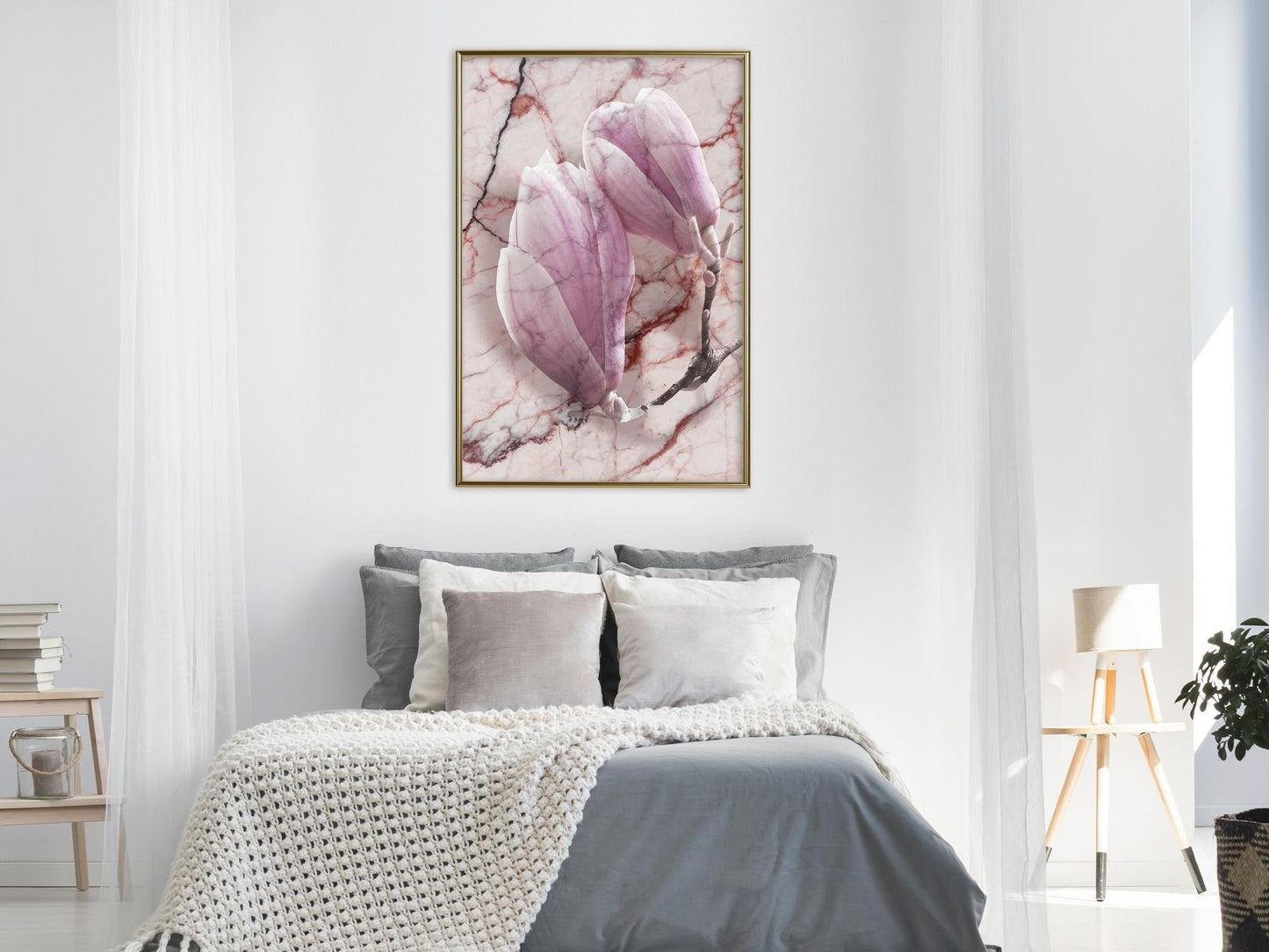 Magnolia on Marble Background